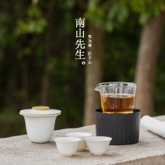 便携快客杯盖碗防烫一壶三杯小白盖碗茶盒套装2.0（太白色）