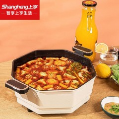 上亨（shangheng）网红八角电煮锅家用6L大容量多功能蒸煮电煮锅宿舍寝室不粘锅电热锅电炒锅炖汤锅 绿色八角锅